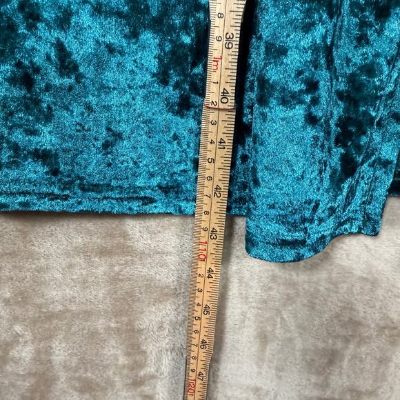 Teal Jewel Tone Crushed Velvet Longline Duster Cardigan | Open Front | Small - Picture 8 of 10